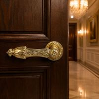 Manija de Puerta Pequeña de Aleación de Zinc con Acabado en Oro PVD, Roseta con Grabado Floral, Estilo Europeo Clásico, Duradera, para Apartamentos