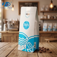 Pochette à café personnalisée avec valve pour le stockage des grains de café torréfiés, sac à fond plat en PET PE anti-odeur avec fermeture éclair