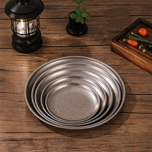Plato Redondo de Acero Inoxidable Vintage para Barbacoa, Plato de Postre de Lujo Estilo Occidental, <span class=keywords><strong>Vajilla</strong></span> para Frutas, Plato de Metal para Cena de 14/17/20/23/26 cm - Product Image 1