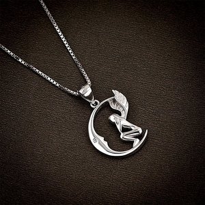 Collar con Colgante de Ángel Lunar, Plata, Biblia, Cristiano, Musulmán, Ángel Guardián, Plata de Ley 925 - Product Image 5