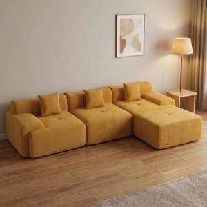 Sofá Seccional Modular en Forma de L de 3 Plazas, Color Naranja, con Otomana, Marca VANBOW - Product Image 1
