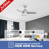 1stshine 37 pouces Dc Motor Dimmable Silent 3 pales Mini ventilateur de plafond en argent avec lumière