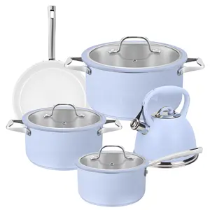 Customizable 8 piece Stainless Steel Cooking Pots And Pans Non-stick Soup Pots Frying Pan Cookware With Kettle