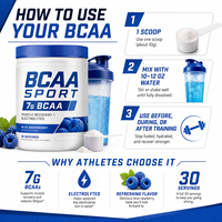 Poudre de BCAA 7g, rapport 2:1:1, avec électrolytes et 300mg d'eau de coco pour la récupération musculaire et l'hydratation, OEM