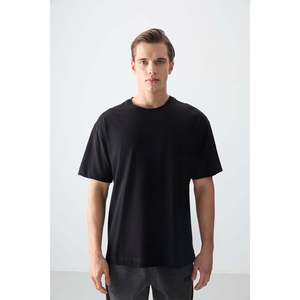 T-shirt pour homme Air Jones noir, 100% coton, épais, doux, texturé, coupe ample, modèle 88353, pour un usage décontracté - Product Image 5