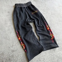 Pantalon de survêtement Script Flame en molleton épais délavé, coupe droite, taille mi-haute, poches fendues, coupe oversize, style vintage, pour le quotidien et le streetwear
