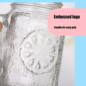 Empty <strong>Lemon</strong> Embossed 16oz Glass Mason <strong>Jar</strong> with Handle for Summer Juice Ice Cream Dessert - Product Image 5
