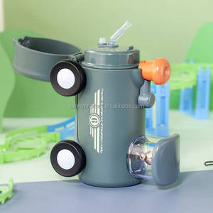 Bouteille d'eau isotherme PINKAH amusante en acier inoxydable 18/8 à double paroi avec <span class=keywords><strong>roues</strong></span> mobiles, paille et corde pour enfants, idéale pour le sport en extérieur - Product Image 4