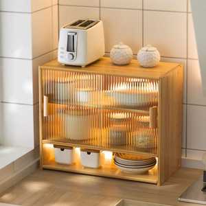 Petite armoire de rangement de comptoir de cuisine autoportante buffet de garde-manger en bambou à 2 portes coulissantes meubles de maison pour la salle à manger - Product Image 2
