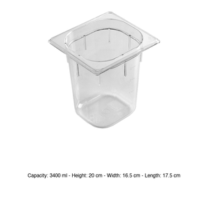 Bac alimentaire en polycarbonate GN 1/6 17,5 × 16,5 × 20 h cm, sans couvercle, -100/+100 ° C - Product Image 3