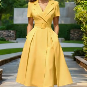 Robe décontractée mi-longue élégante à manches courtes et coupe trapèze pour femme, grande taille, design tendance et de haute qualité - Product Image 1