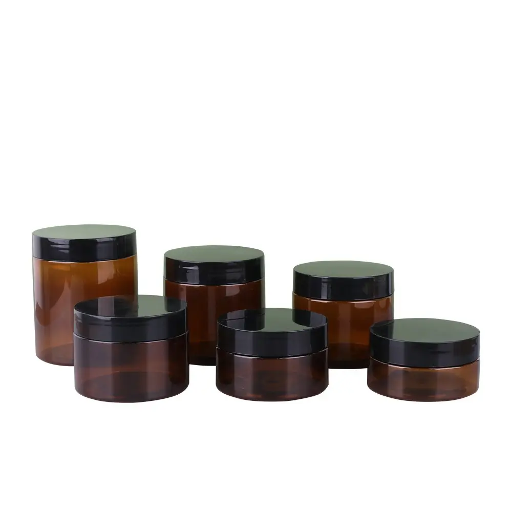 Confezione per alimenti cosmetici 50ml 80ml 100ml 120ml 150ml 200ml 250ml barattolo cosmetico in plastica ambra nera per animali domestici con coperchio bianco nero