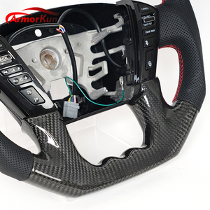 Volant en cuir et fibre de carbone ArmorKun Luxury à 3 branches pour Nissan <span class=keywords><strong>GTR</strong></span> Patrol 2017-2024 avec poignée en cuir perforé - Product Image 3