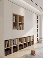 Étagère intégrée de style grille moderne, bibliothèque de salon blanche personnalisée