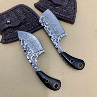 Couteau multifonctionnel à lame fixe en acier Damas, mini couteau porte-clés portable avec manche en ébène et étui