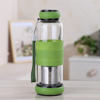 Top vente haute Brosolicate thé infuseur tomate drinkware couvercles en acier inoxydable bouteilles d'eau en verre avec manchon