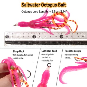 Esca per <span class=keywords><strong>Pesca</strong></span> in Acqua Salata all'Ingrosso, Amo per Polpo in Silicone Morbido Luminoso, Esca a Gonna di Calamaro, Amo Ausiliario per Slow Jigging, Esca per Trolling - Product Image 2