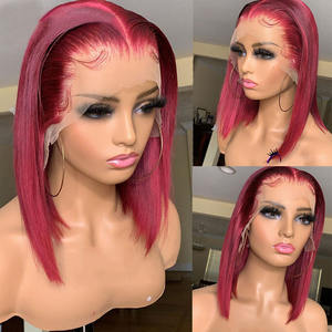 Péruvienne Bourgogne 99j <span class=keywords><strong>Couleur</strong></span> Court Bob Perruques <span class=keywords><strong>Cheveux</strong></span> Humains Avant de Lacet Pleine Dentelle Perruque De <span class=keywords><strong>Cheveux</strong></span> Humains Pour Les Femmes Noires Hd Dentelle Frontale Perruque - Product Image 3