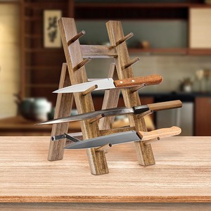 Portacuchillos de madera de 5 niveles para almacenamiento en escritorio, para cuchillos de cocina, cuchillos para frutas, estilo simple, color quemado. - Product Image 4