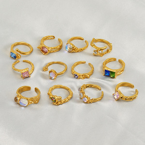 Anillo de Acero Inoxidable para Mujer, Electrochapado, Personalizado con Piedra Lunar, Diseño Geométrico Irregular Abierto, a la <span class=keywords><strong>Moda</strong></span> - Product Image 3