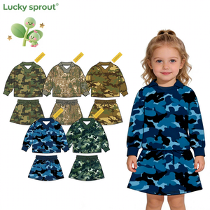 Vêtements pour filles tendance en gros, vêtements pour enfants de haute qualité, haut à manches longues camouflage marron pour fillette avec jupe - Product Image 1