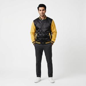 Veste universitaire en satin polyester/coton personnalisable avec noms d'équipes/clubs, logo personnalisé pour hommes, col montant, hiver - Product Image 1