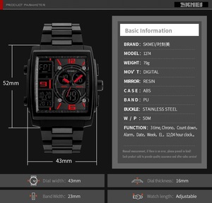 베스트셀러 시계 사각형 아날로그 스케미 1274 다기능 디지털 스포츠 시계 - Product Image 6