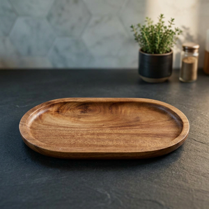 Plateau de service à thé en bois poli, écologique, fait main, jetable, décoratif, motif uni, compatible lave-vaisselle et micro-ondes - Product Image 1