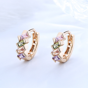 Custom Design logo Zirconia <strong>Cluster</strong> 18k Gold Coated Brass baguette Huggie Elegant <strong>Earrings</strong> Women - Product Image 4