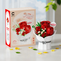 Buket Bunga Matahari Mawar Romantis Blok Bangunan 3D DIY Model Bunga Rakitan Ornamen Meja Mainan Bata untuk Anak Perempuan Hadiah Festival