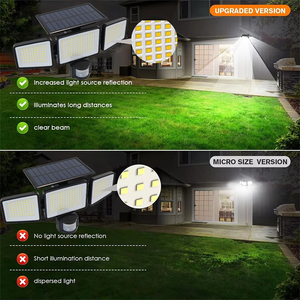 Năng lượng mặt trời mới cảm biến chuyển động đèn 302 <span class=keywords><strong>LED</strong></span> 3 đầu góc rộng lũ ánh sáng năng lượng mặt trời đèn tường cho vườn ngoài trời - Product Image 2