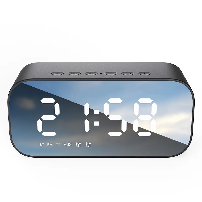 AFK Máy tính để bàn di động loa không dây mini LED snooze đồng hồ gương Màn hình hiển thị kỹ thuật số FM Đài phát thanh đồng hồ báo thức Bluetooth loa