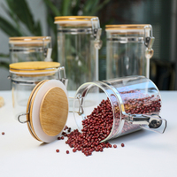 Pot en verre borosilicate de haute qualité avec couvercle en bambou pour épices, café, pâtes, miel, Noël, Saint-Valentin, Halloween, blanc