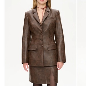 Nuevo Conjunto de Cuero Personalizado de Alta Gama, Estilo Ejecutivo, Blazer de Cuero con Solapa, Falda Larga en Línea A, Conjunto de Cuero Genuino Vintage - Product Image 1