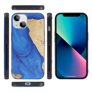 Cover per Telefono in Resina e Legno con Effetto Fluido Artistico, Stile Unico a Blocchi <span class=keywords><strong>di</strong></span> Colore, Custodia Protettiva Creativa - Product Image 4
