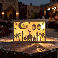 Lampe de nuit en bois en forme de lune Mermei Eid, décoration musulmane du Ramadan, bougies LED pour la décoration