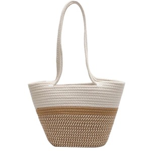 Sac fourre-tout en paille tressée, sac à main de plage bohème décontracté pour femmes avec fleurs, ouverture supérieure, léger, grande capacité, deux poignées - Product Image 1