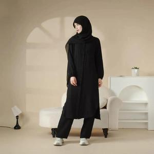 Dubai türkiye yakın Abaya Kaftan mütevazı Retro tarzı kadın Maxi elbise gevşek uzun pantolon ile 2-Piece rahat seti - Product Image 5