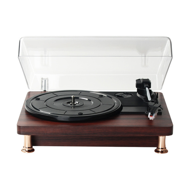 Vintage Looking Wood Desktop Bluetooth Speaker With Aux Input Gramophone Vinyl Record Player for iphone Turntable With CD Player