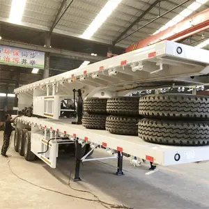 China 3 Axle Flatbed White Semi Trailer Supply 20/40/45 Ft Flatbed Tractor Trailers For Sale