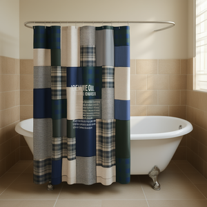 Rideau de douche en coton à motifs imprimés numériquement, style classique traditionnel, décoration de salle de bain - Product Image 2