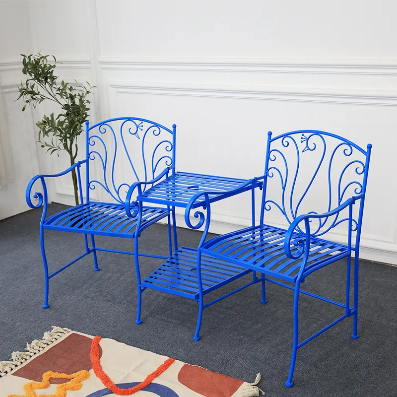 Set di tavolini da giardino blu Vintage decorativi per esterni