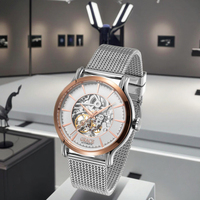 GRACE Luxus Herren Skelett Automatikuhr Zeiger Edelstahl Weißgold/Gelbgold Massives Glas Business Chronograph