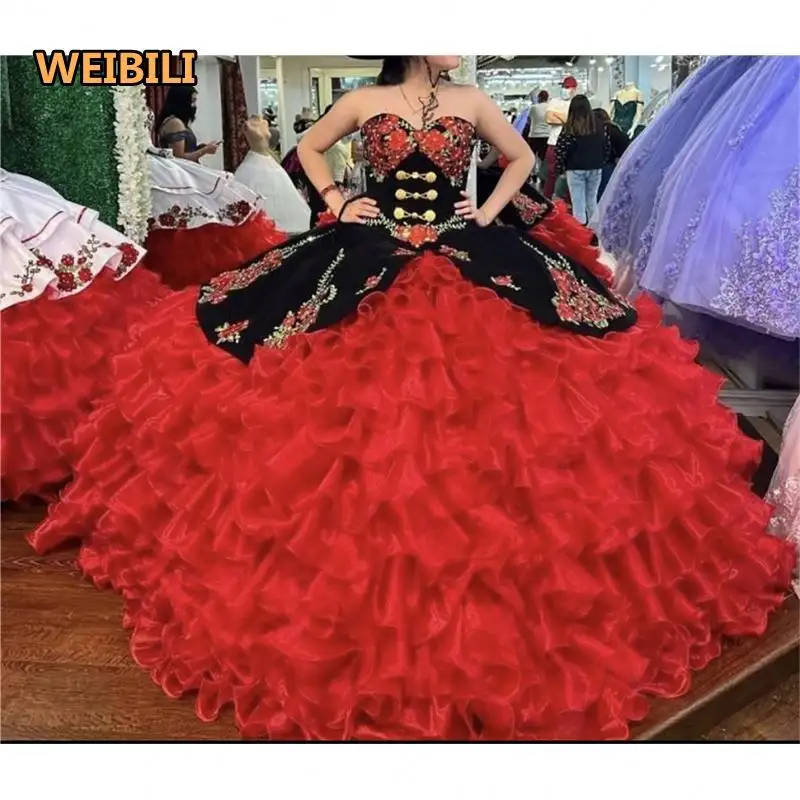 Tulle tắt vai màu đỏ quinceanera Dresses màu hồng ren bóng Gown pageant Đảng ngọt ngào 15 16 gowns với tay áo vestidos de Fiesta