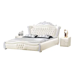 편안한 킹 사이즈 가죽 침대 부드러운 맞춤형 나무 로얄 침대 최신 더블 침대 디자인