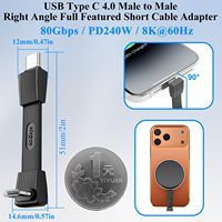 80Gbps 8K PD240W 90 °   Kabel USB C 4.0 Fitur Lengkap Ultra Pendek Tipe C Male ke Male yang Dapat Ditekuk, Adaptor Konektor Data Pengisian Cepat