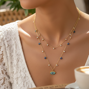 Collier en métal doré Evil Eye avec breloques suspendues Colliers multicouches à la mode - Product Image 3