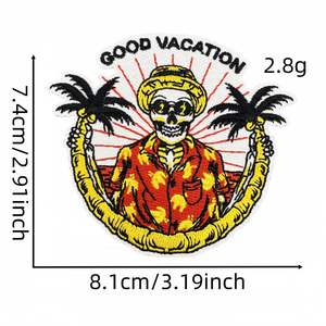 Badge brodé personnalisé Crâne Squelette d'été, thermocollant, thème Île Tropicale, pour la décoration de vêtements de vacances et de plage - Product Image 5