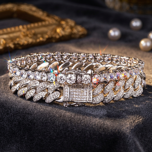 Bracelet unisexe de luxe hip-hop en diamants de laboratoire, style tennis, chaîne cubaine, plaqué or 9K-18K, certifié IGI - Product Image 4