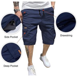Pantalones Cortos Cargo Casuales de Algodón para Hombre FOXA, con Cordón Ajustable, por Debajo de la Rodilla, 13 Pulgadas, con 6 Bolsillos, Transpirables y Elásticos - Product Image 6